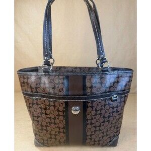 Coach F15137 Chelsea Heritage Stripe Signature C North South Tote AUTHENTICATED